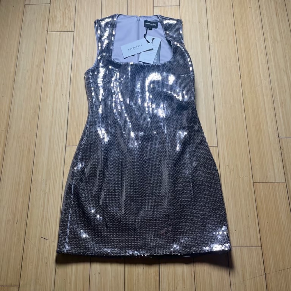 Retrofete Silver Sequin Mini Dress
